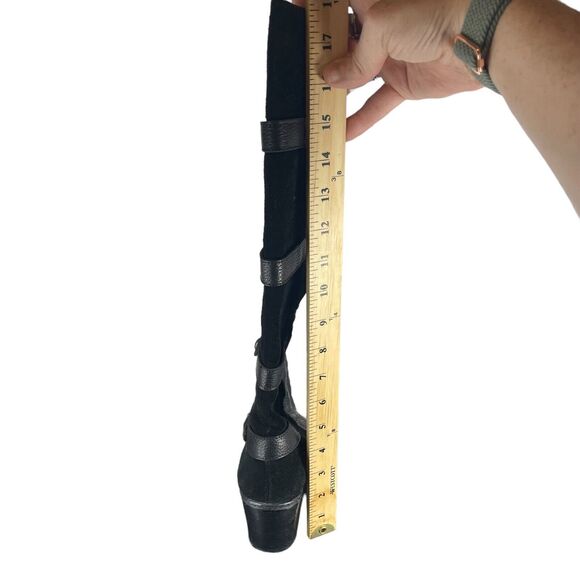 Circa Joan & David Black Leather Suede Knee High Tall Boots WOMENS SIZE 6.5 Moto - Picture 2 of 13